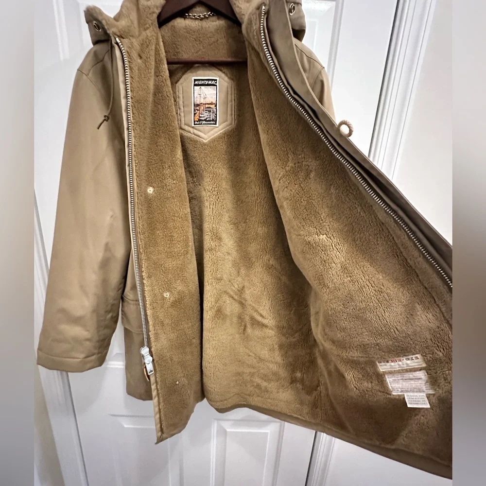Mighty Mac Coat Jacket Fleece Lined Overcoat with zipped Hood Tan USA Made